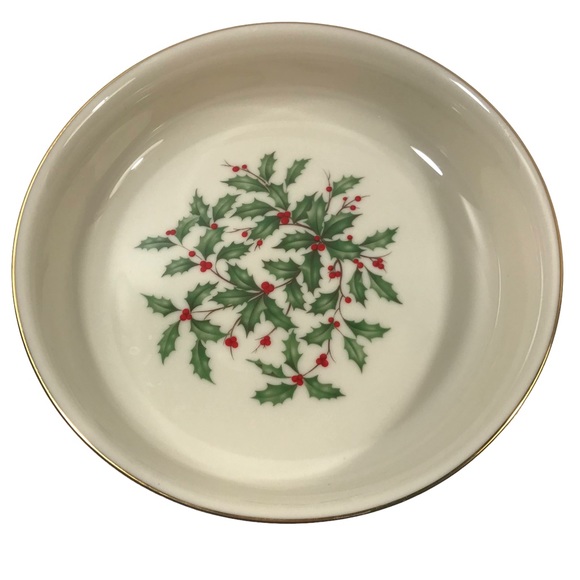 LENOX Special Holly & Berry Small Fruit Dessert Sauce Bowl Ivory with Gold Rim - Picture 8 of 8